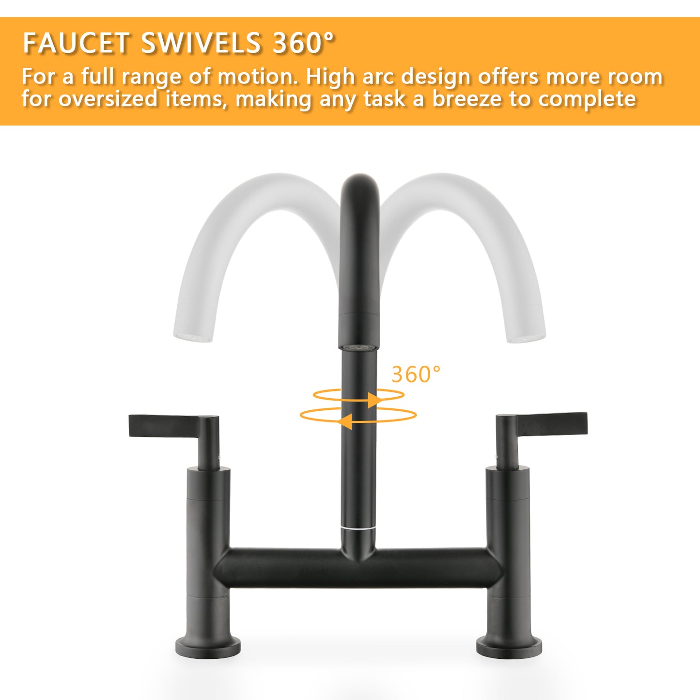 Double Handle Bridge Kitchen Faucet In Stainless Steel