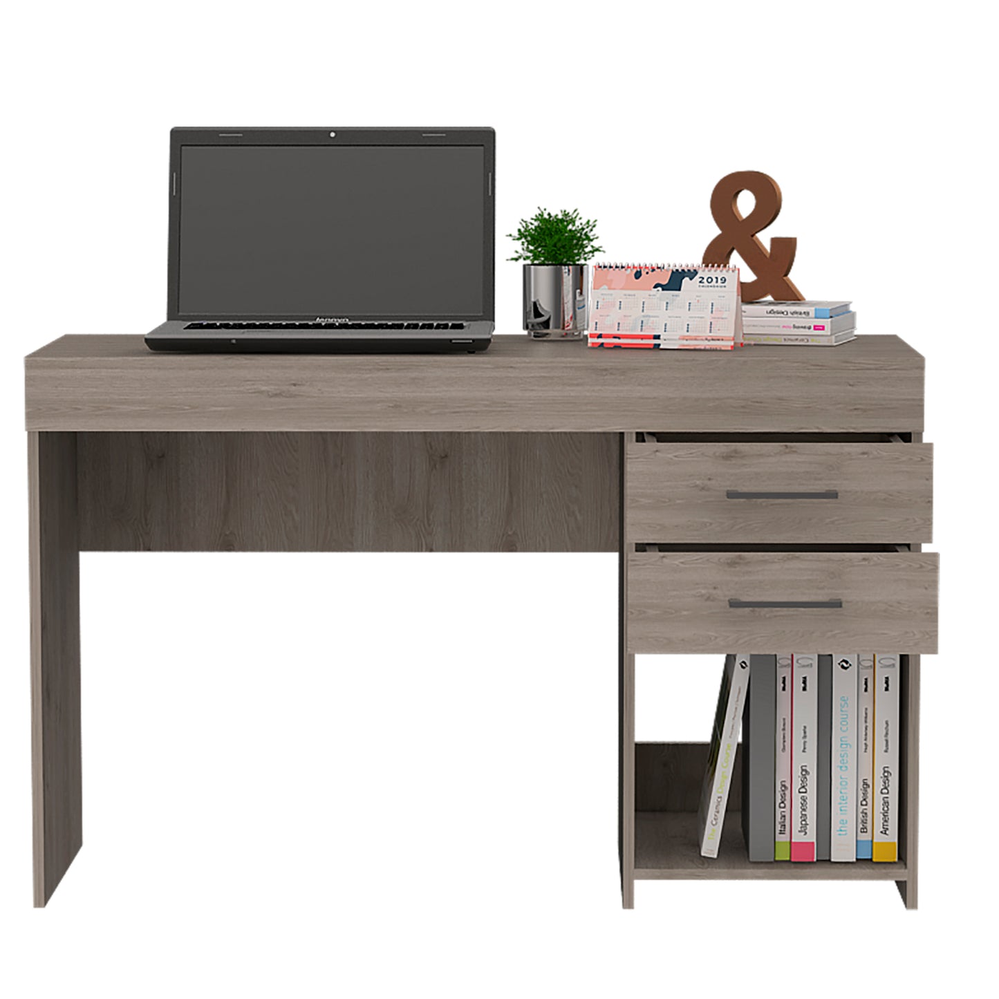 Light Grey Computer Desk with Drawers and Shelf for Berkeley