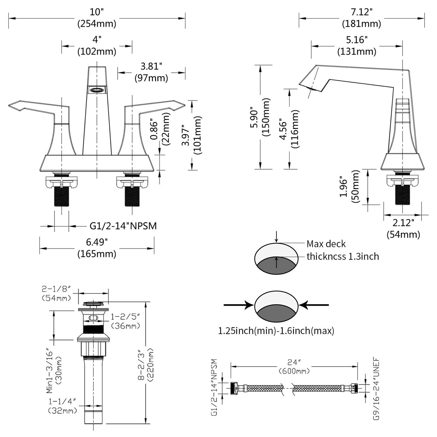 Modern Spaceship Design Bathroom Faucet with Drain and Supply Kits, Brushed Nickel 4001-NP