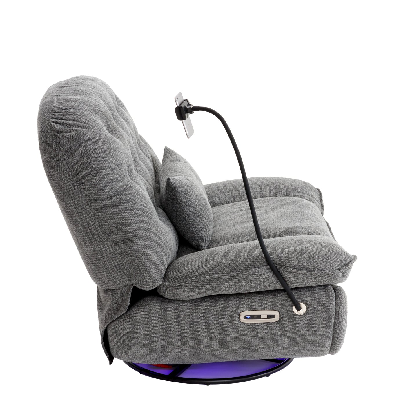 Smart Grey Recliner with Swivel, Voice Control, and Bluetooth Music Player