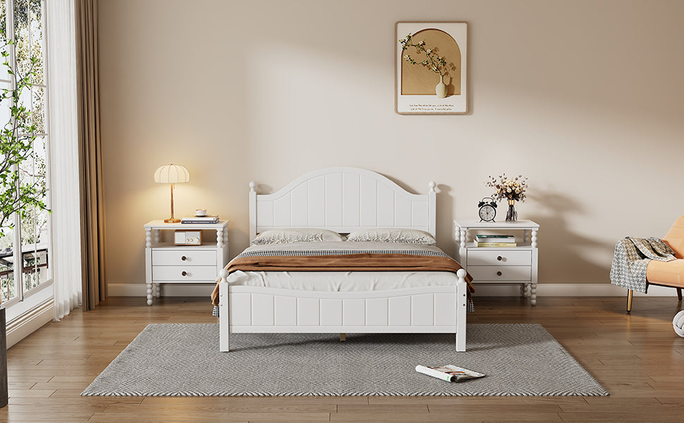 Traditional Concise Style White Solid Wood Platform Bed, No Need Box Spring, Queen (Old sku:BS295901AAA)