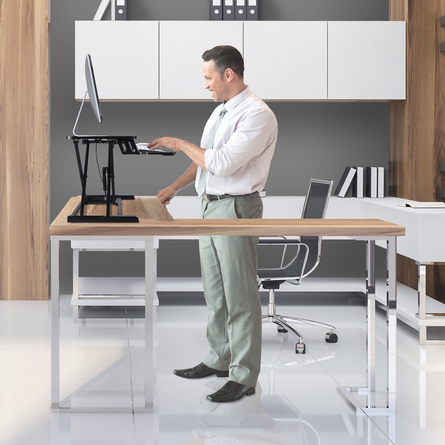 Elevate Ergonomic Black Standing Desk Converter - Gas Spring, Desktop Riser