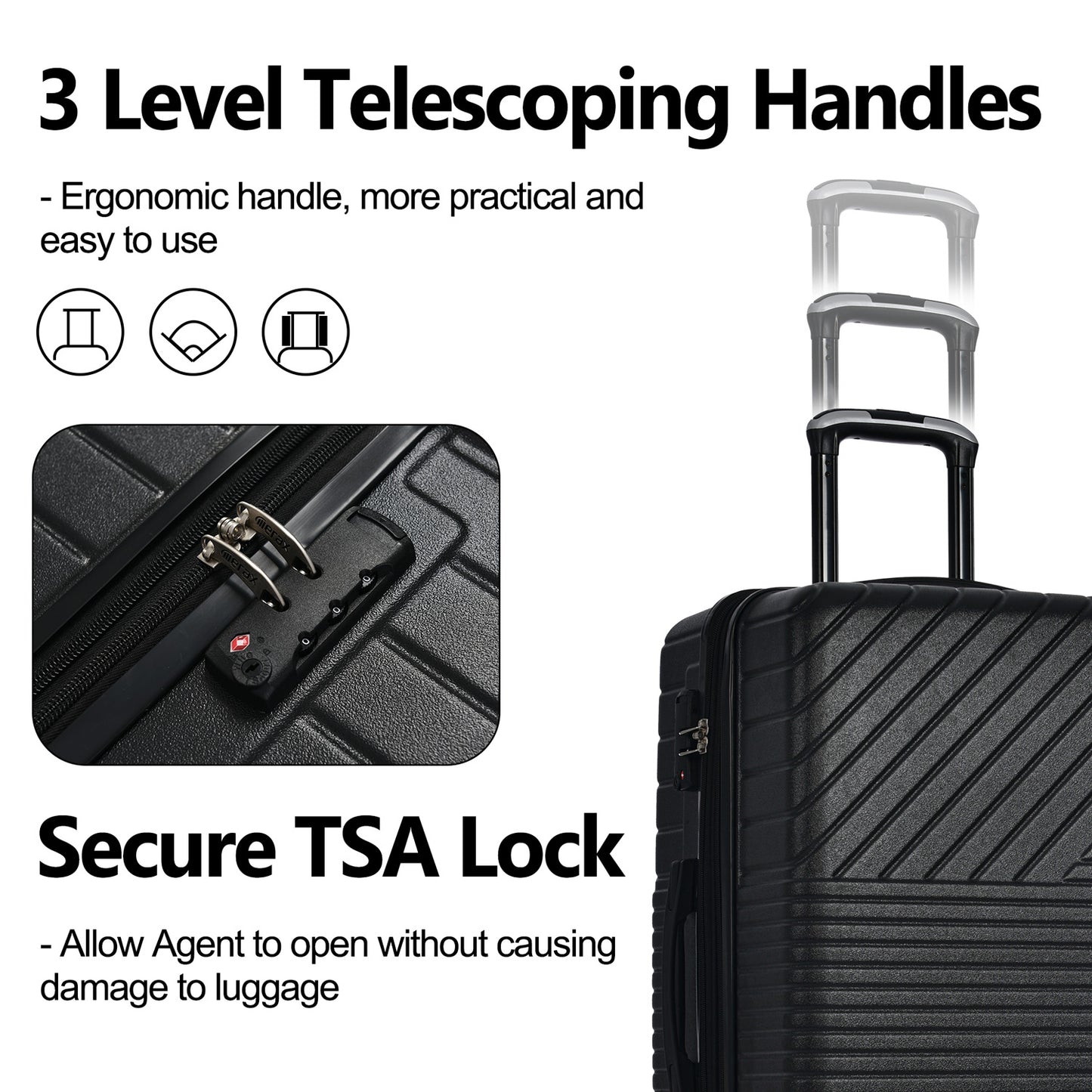 Hardshell Luggage Sets 3 Piece double spinner 8 wheels Suitcase with TSA Lock Lightweight 20''24''28''