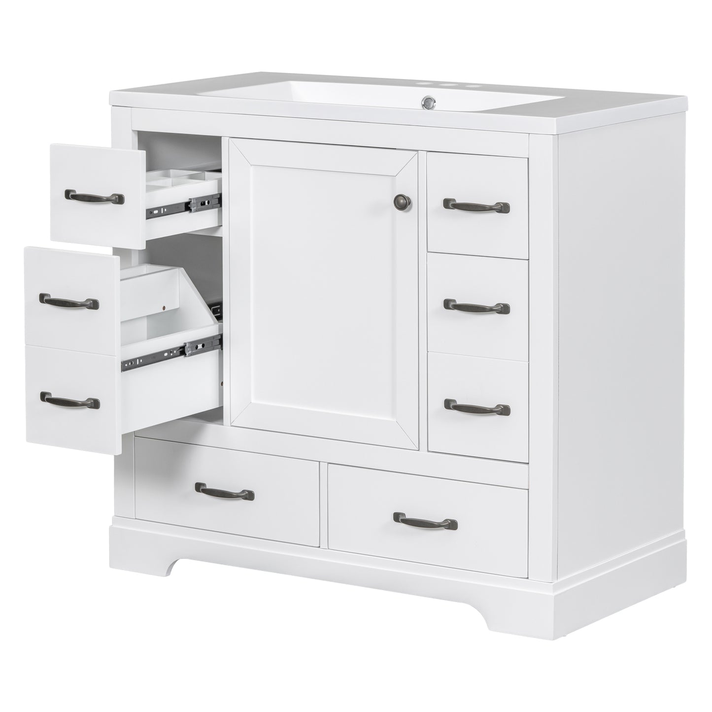 36" Bathroom Vanity with Sink Combo, Six Drawers, Multi-Functional Drawer Divider, Adjustable Shelf, White