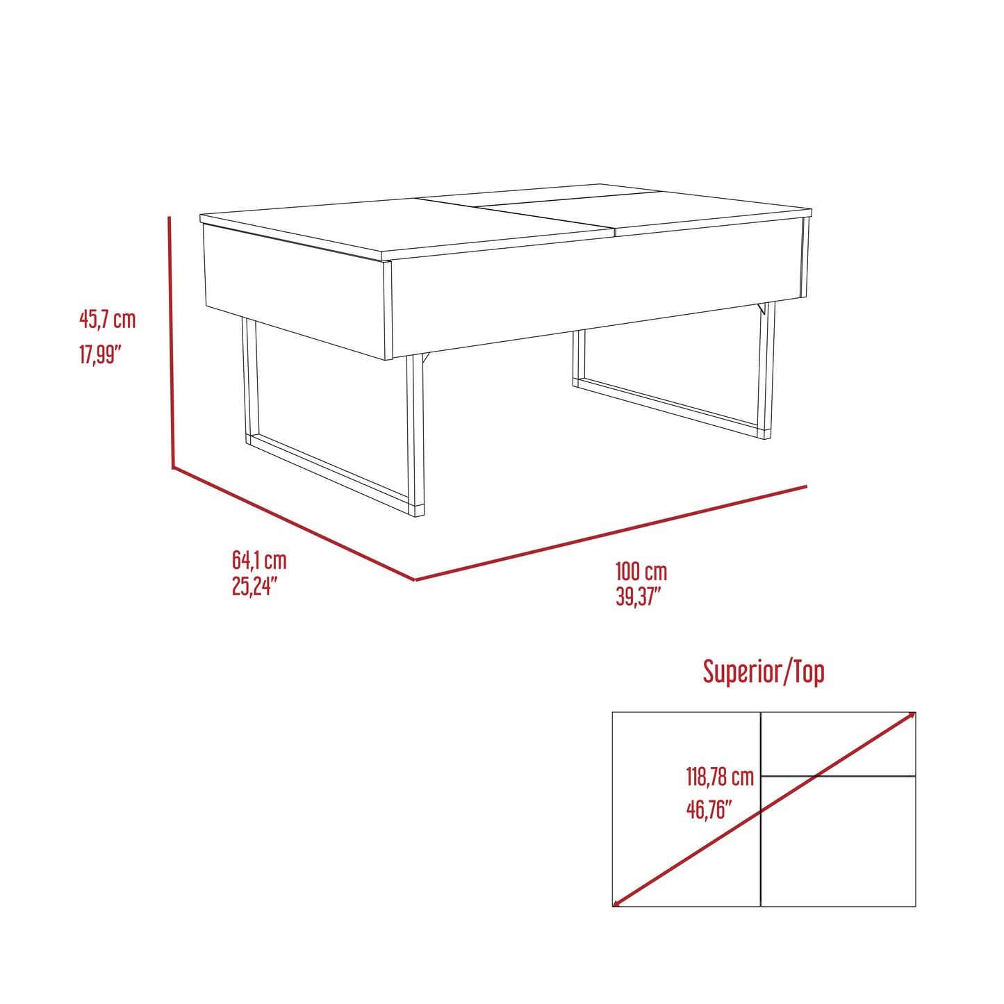 Dazza Lift Top Coffee Table with Hidden Storage in Carbon Espresso / Onyx Finish