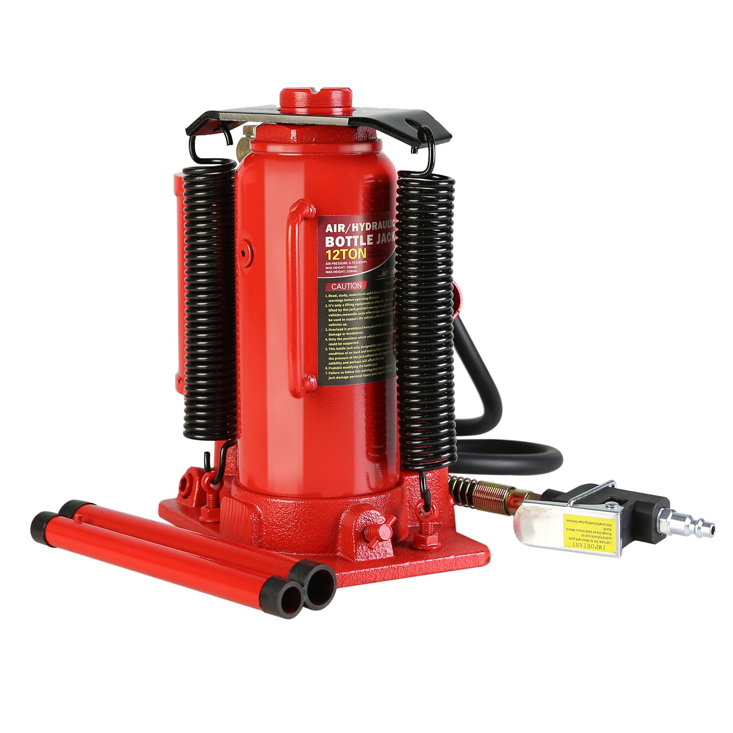 12-Ton Air Hydraulic Bottle Jack with 2-Section Long Handle