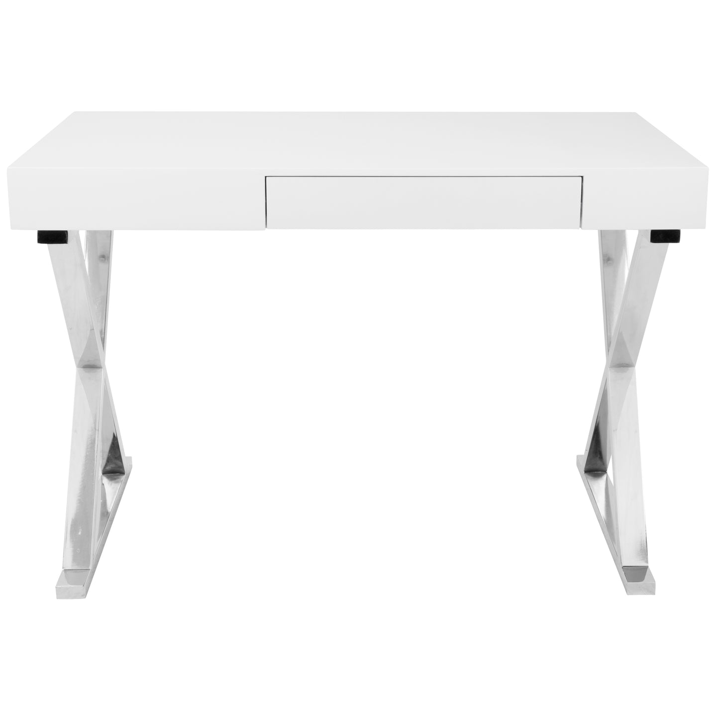 LumiSource Modern White Desk with Chrome X-Base