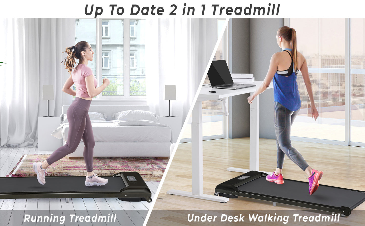 2 in 1 Under Desk Electric Treadmill 2.5HP, with Bluetooth APP and speaker, Remote Control, Display, Walking Jogging Running Machine Fitness Equipment for Home Gym Office