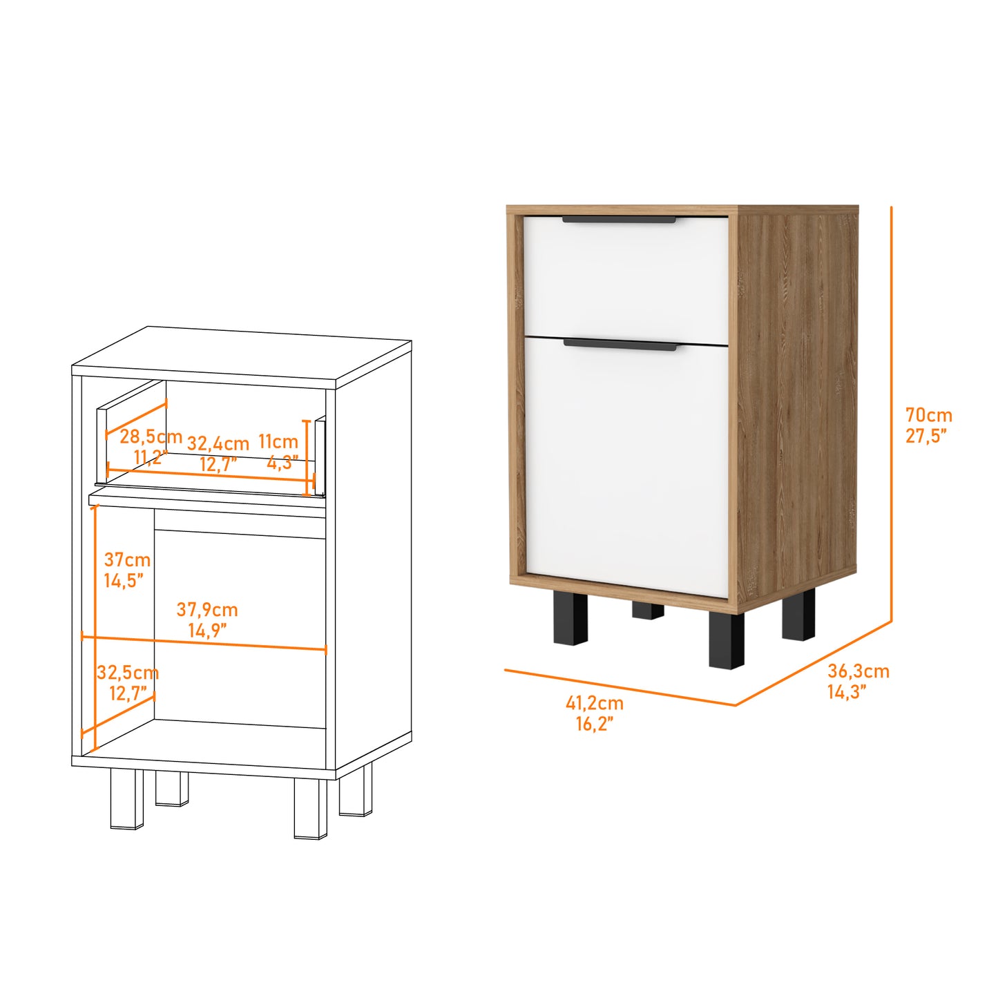 Osbourne 1-Drawer Nightstand White and Pine