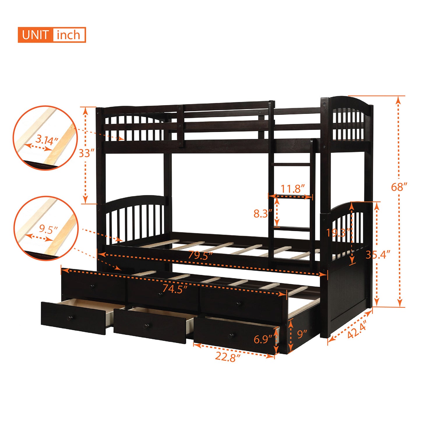 Versatile Twin Bunk Bed with Trundle and Storage Drawers for Stylish Sleepovers