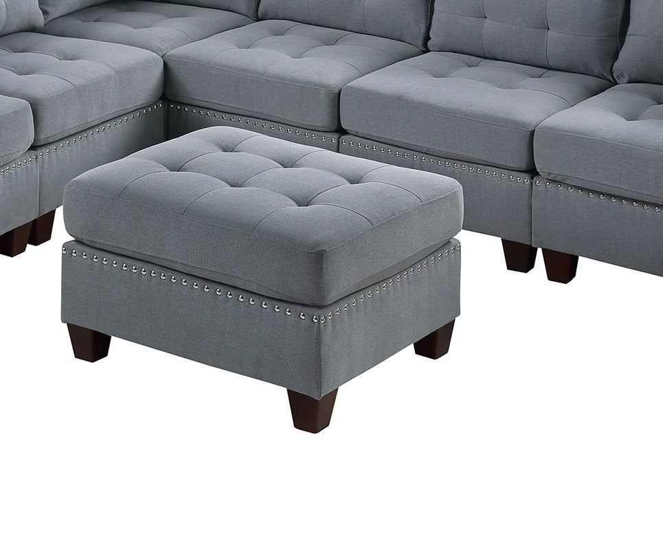 7-Piece Gray Linen-Like Modular Sectional Set with Tufted Nail Head Detailing