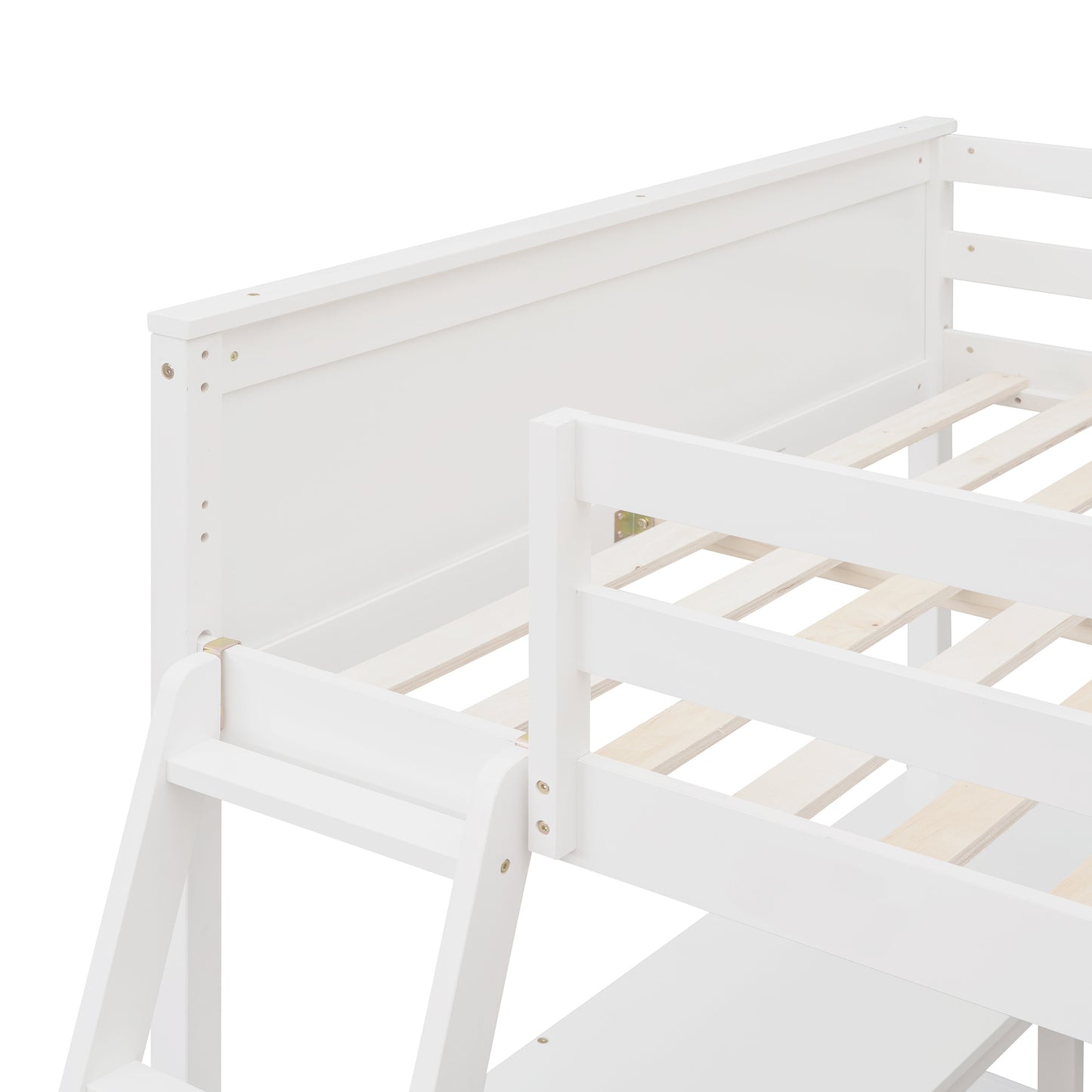 Full size Loft Bed with Shelves and Desk, Wooden Loft Bed with Desk - White