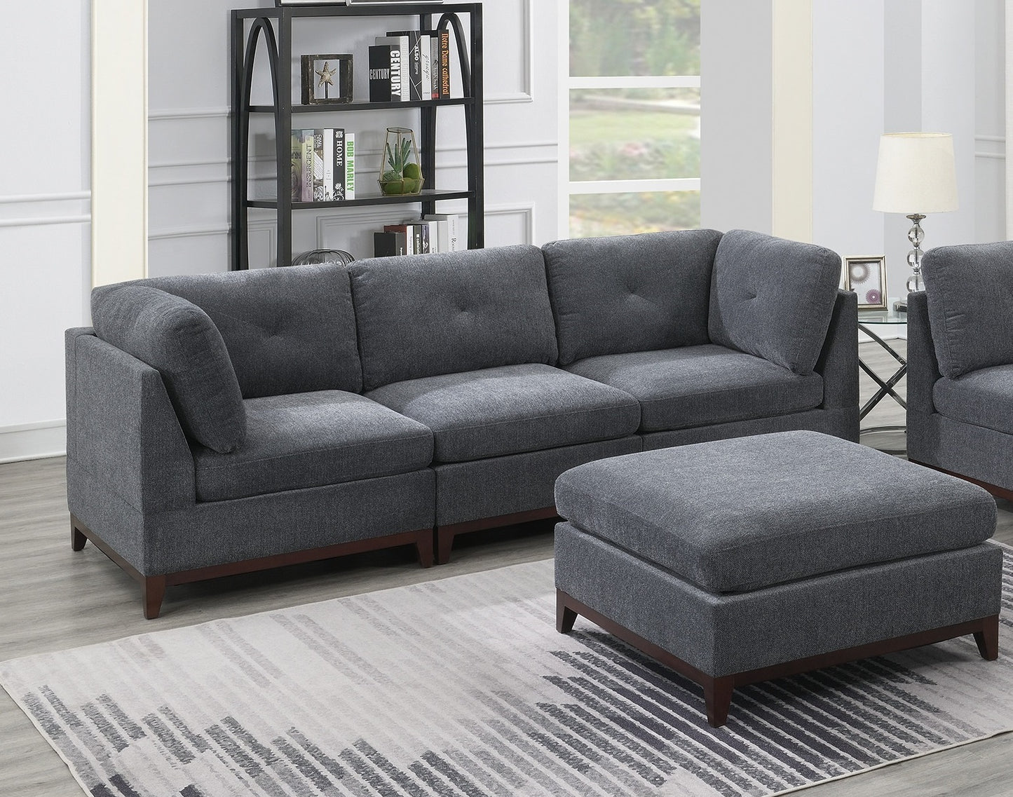 Versatile Ash Grey Chenille Fabric Modular Sofa Set - 6 Piece Contemporary Living Room Furniture