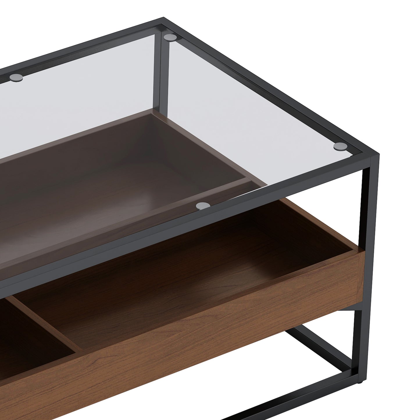 Sleek Glass Coffee Table with Storage Shelf and Metal Legs for Modern Living Rooms