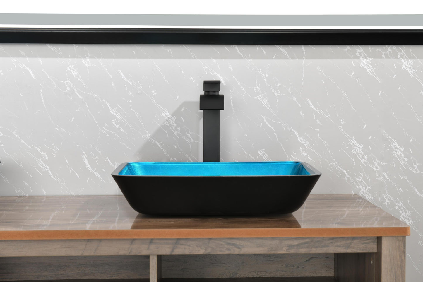 Handcrafted Turquoise Glass Vessel Sink Set with Matte Black Faucet