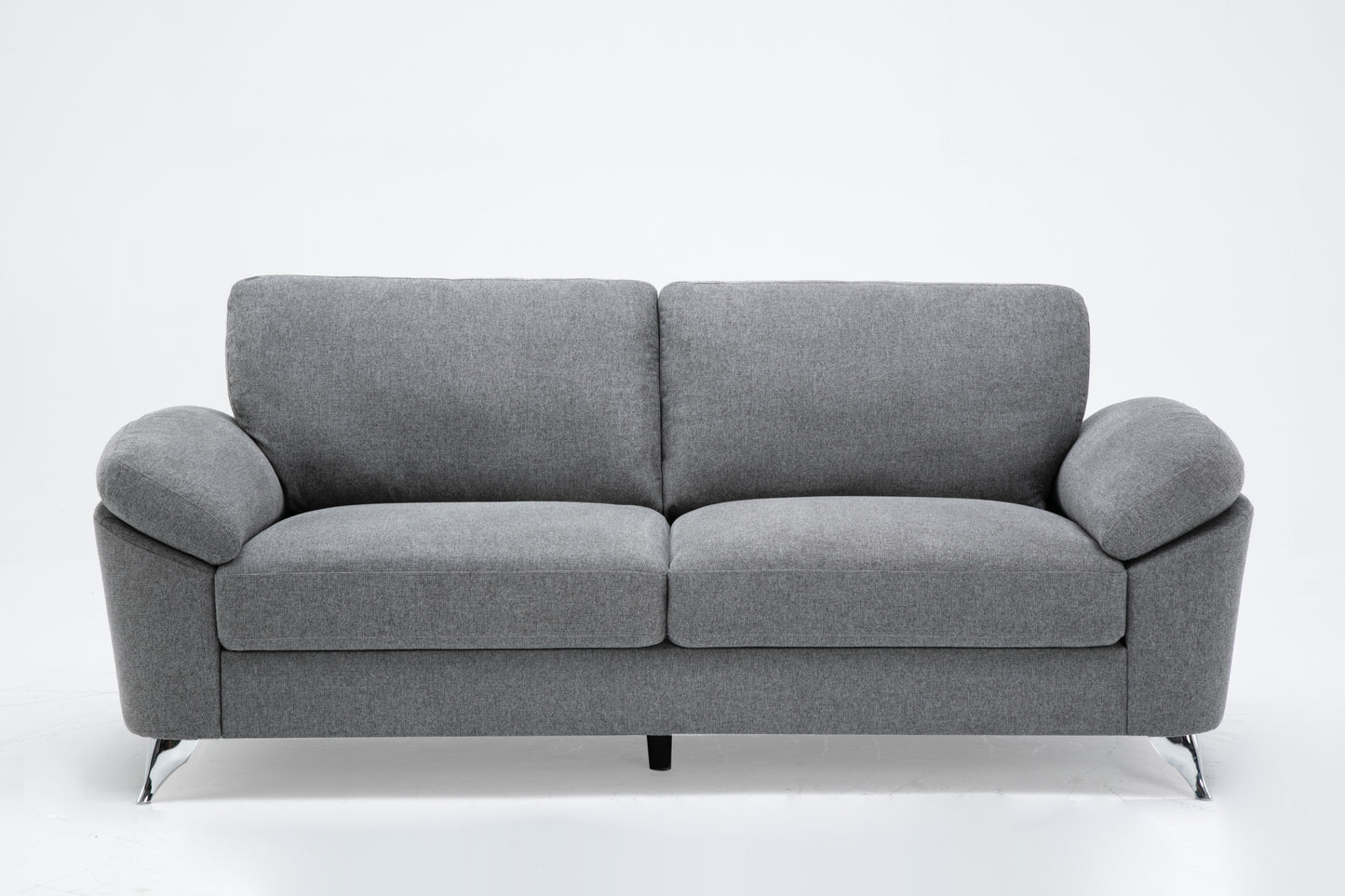 Villanelle Light Gray Linen Sofa with Chrome Finish Legs