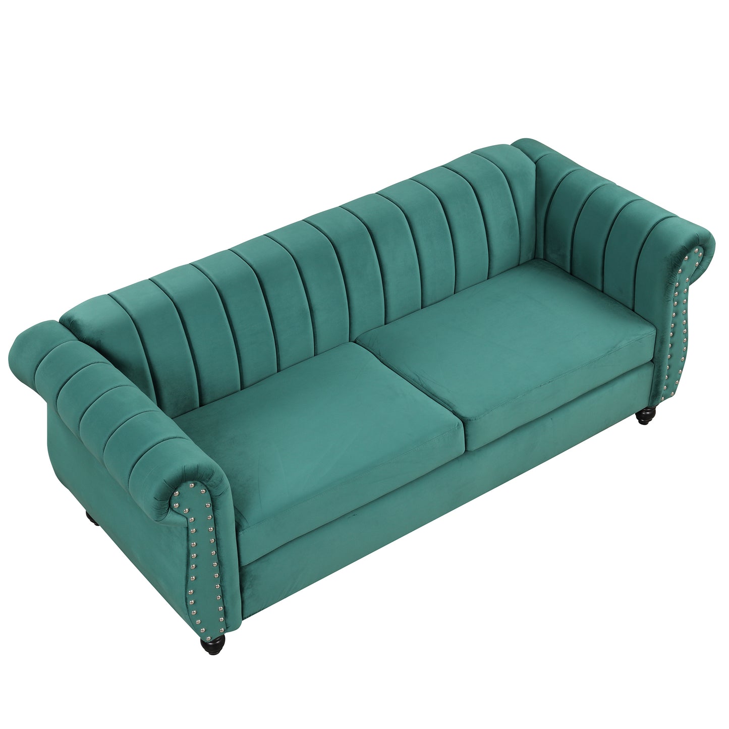 82.5 Modern Green Upholstered Chesterfield Sofa with Solid Wood Legs