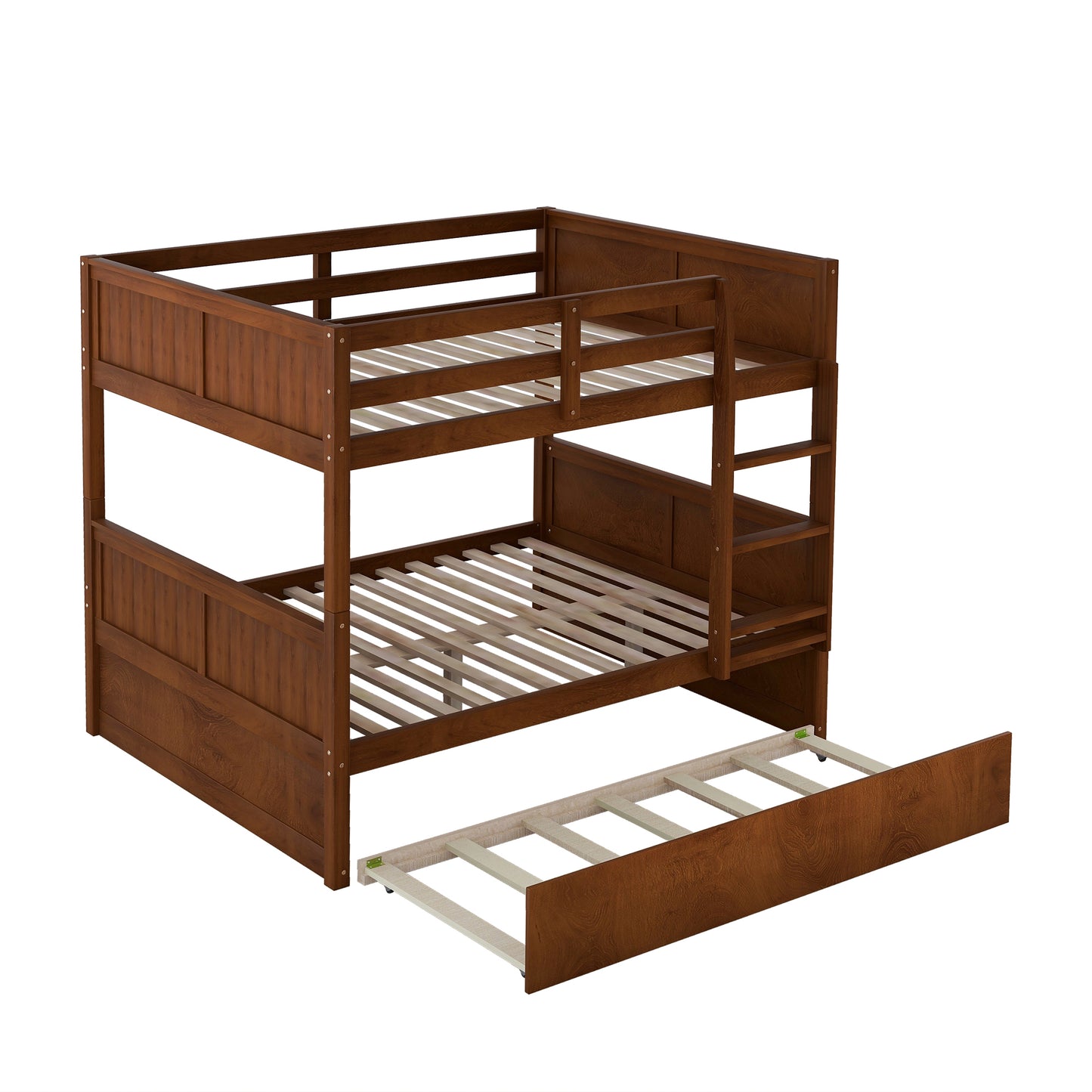 Versatile Full-Size Bunk Bed with Trundle in Walnut