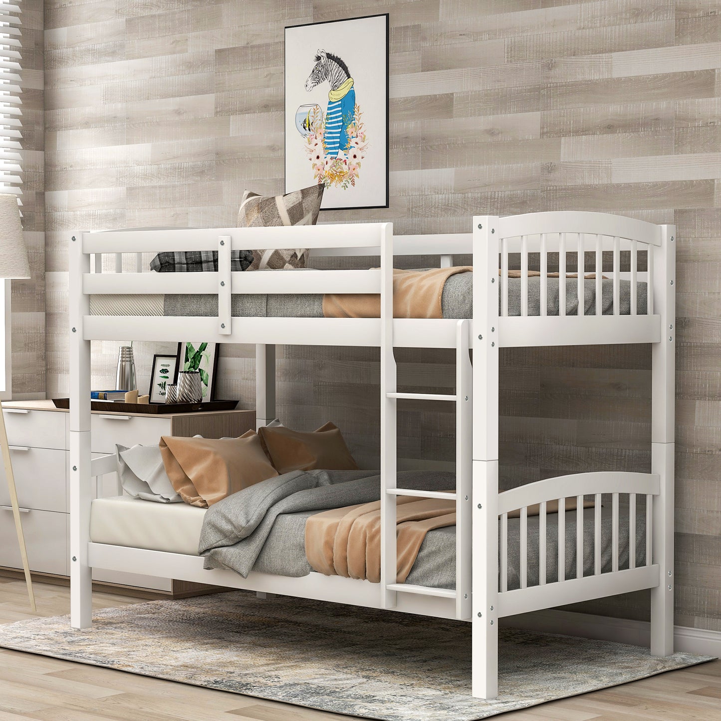 White Twin Bunk Bed with Ladder for Space Optimization