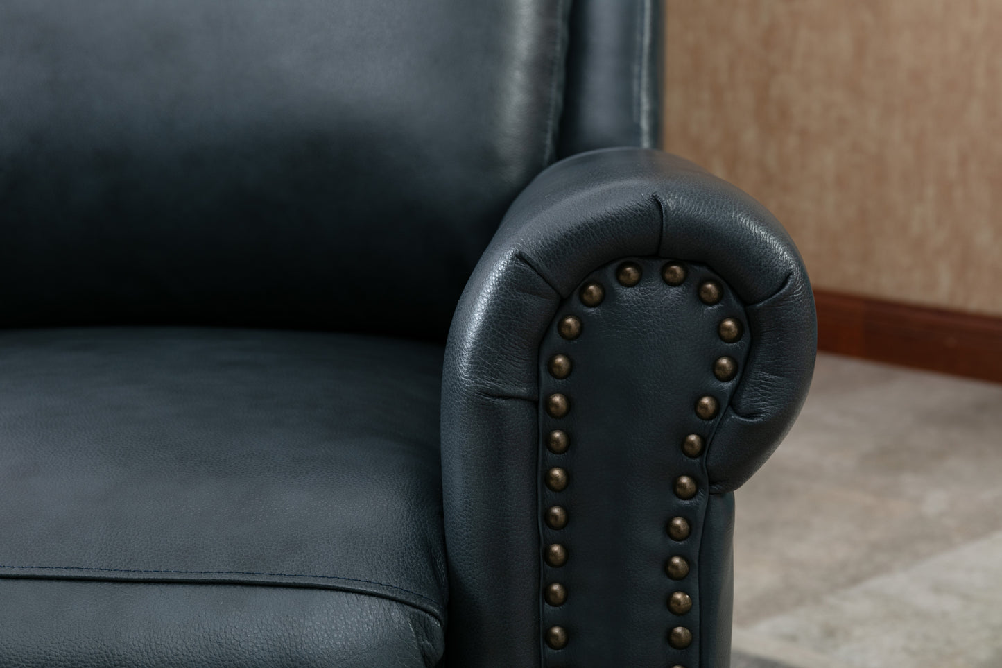 Luxurious Navy Genuine Leather Manual Recliner