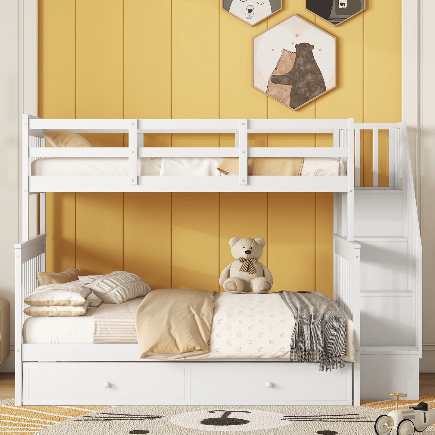 Staircase Bunk Bed with Trundle and Storage: Twin Over Full