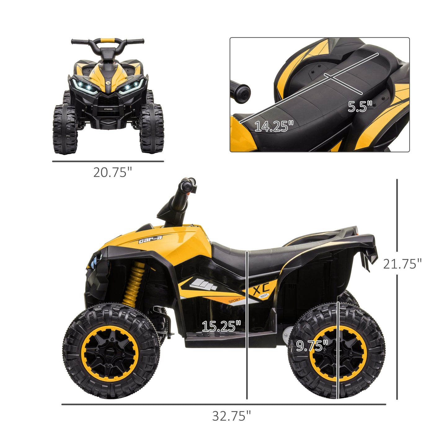 Kids Electric 12V ATV Quad Car with Music and Safety Features, Yellow