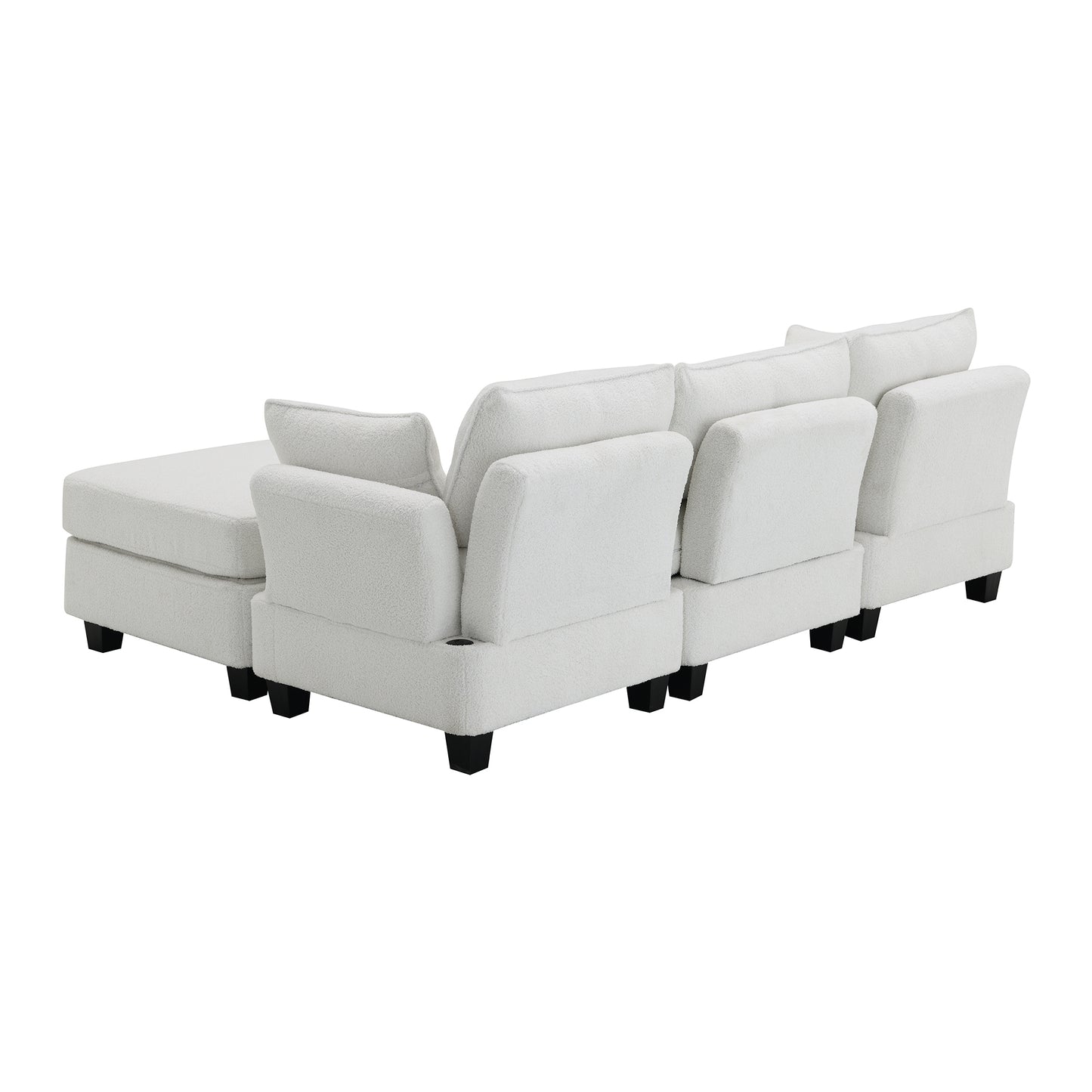 Luxurious Modern Teddy Velvet L-Shaped Sectional Sofa with Charging Ports and Storage Ottoman