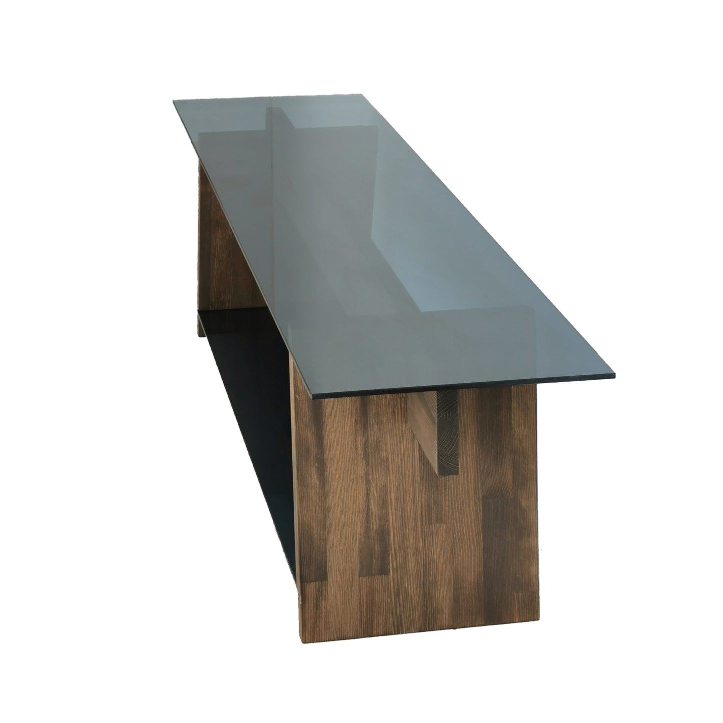 62 Modern Brown and Black Glass TV Console Stand with Wood Frame