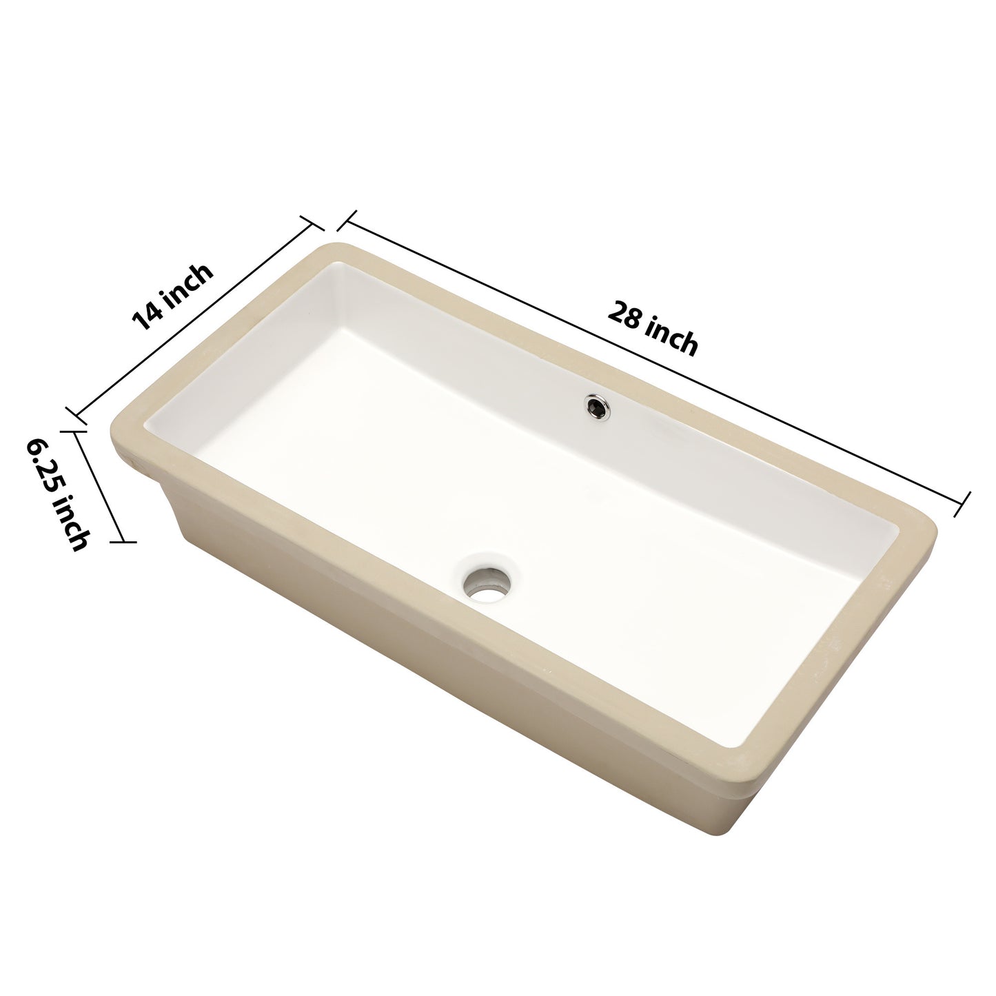 28"x14" White Ceramic Rectangular Undermount Bathroom Sink with Overflow