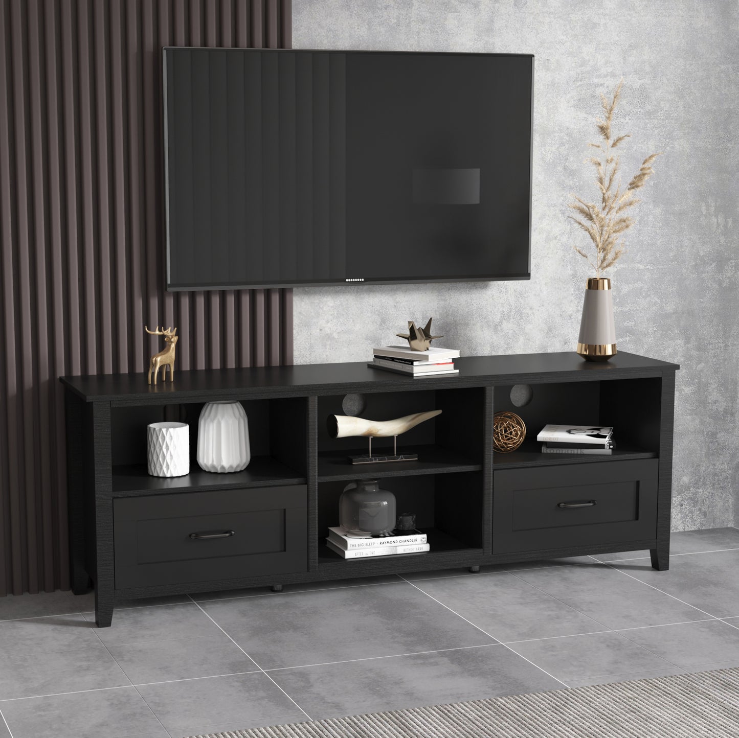 Sleek 70.08 Inch Black TV Stand with Ample Storage