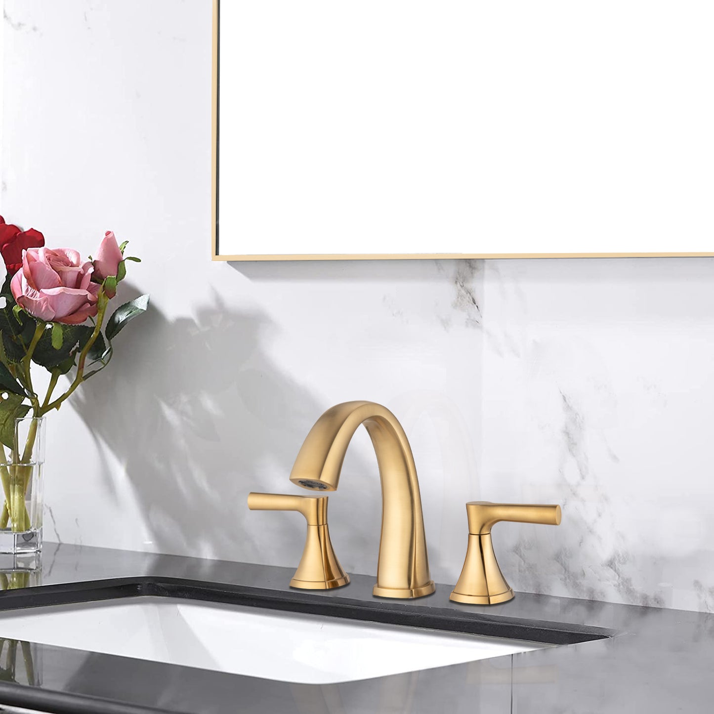 Elegant Brushed Golden Two Handle Vanity Bath Faucet with Drain Assembly