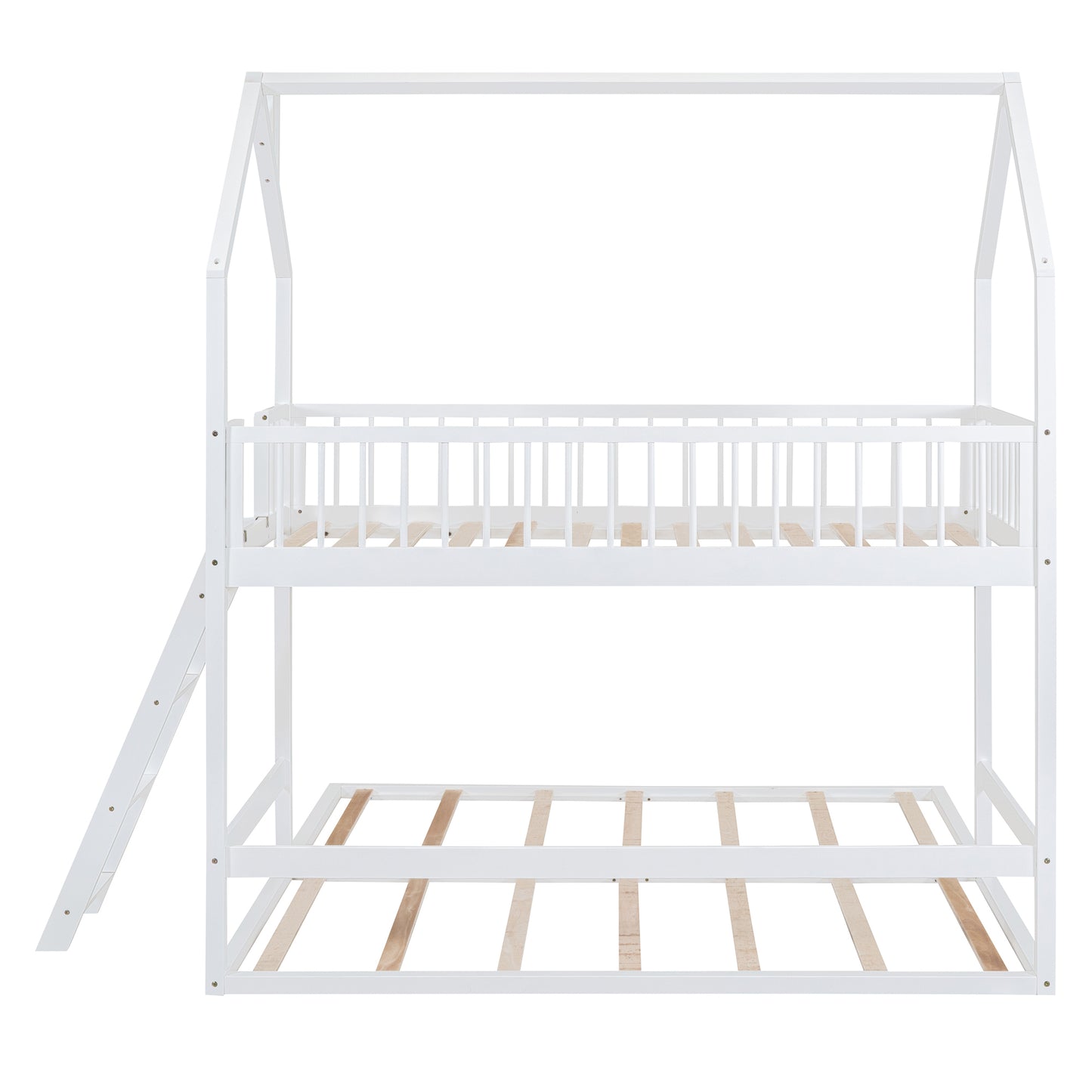 House-Shaped Twin Bunk Bed with Trundle, Ladder, and Twin Over Twin Size Sleep Space