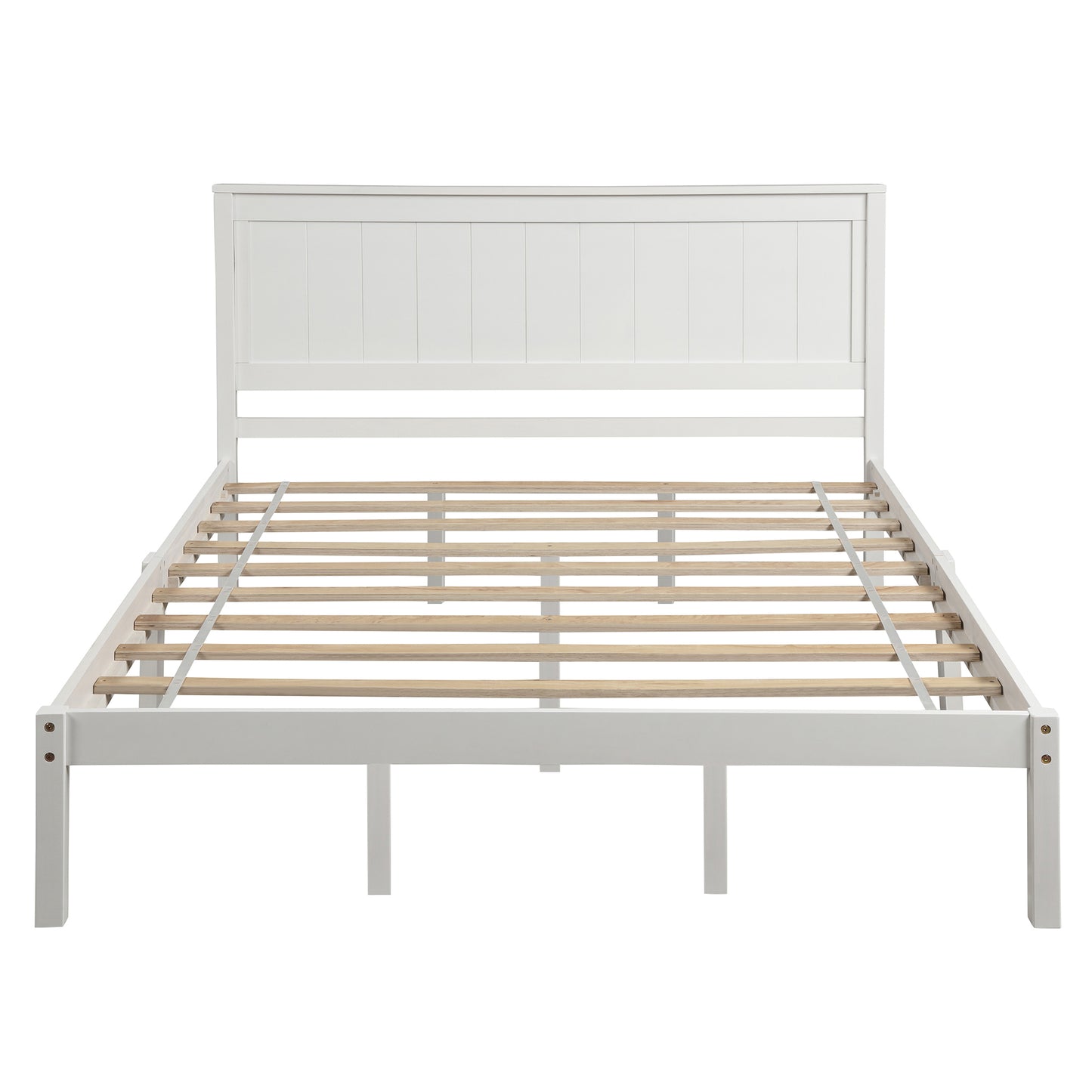 Platform Bed Frame with Headboard, Wood Slat Support, No Box Spring Needed, Queen, White