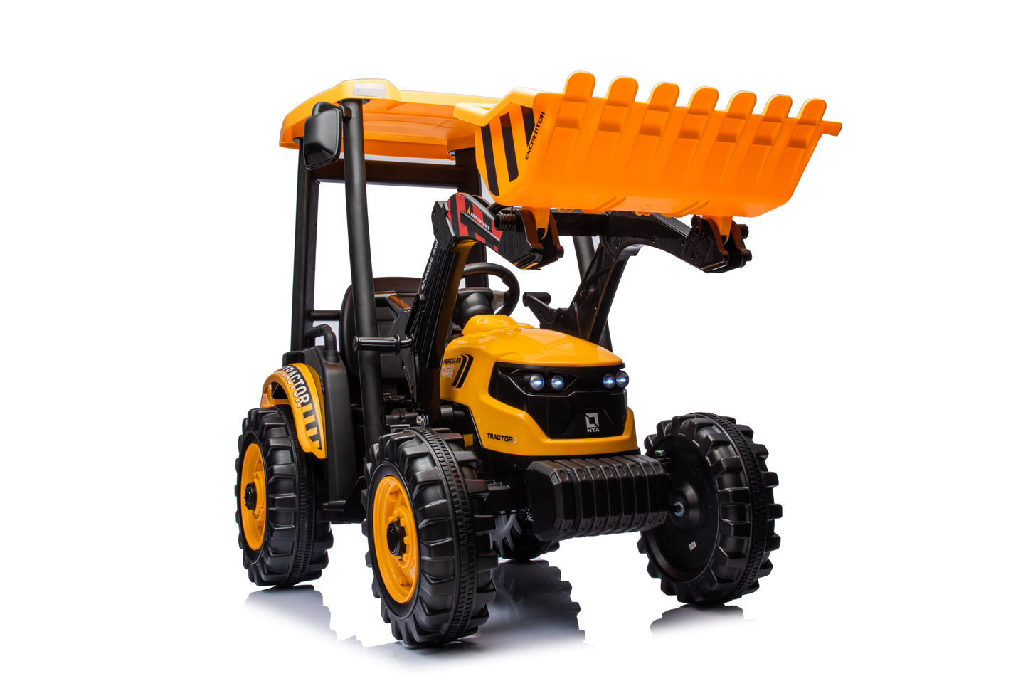 24V Electric Excavator Ride-On Toy for Kids with Trailer - Yellow