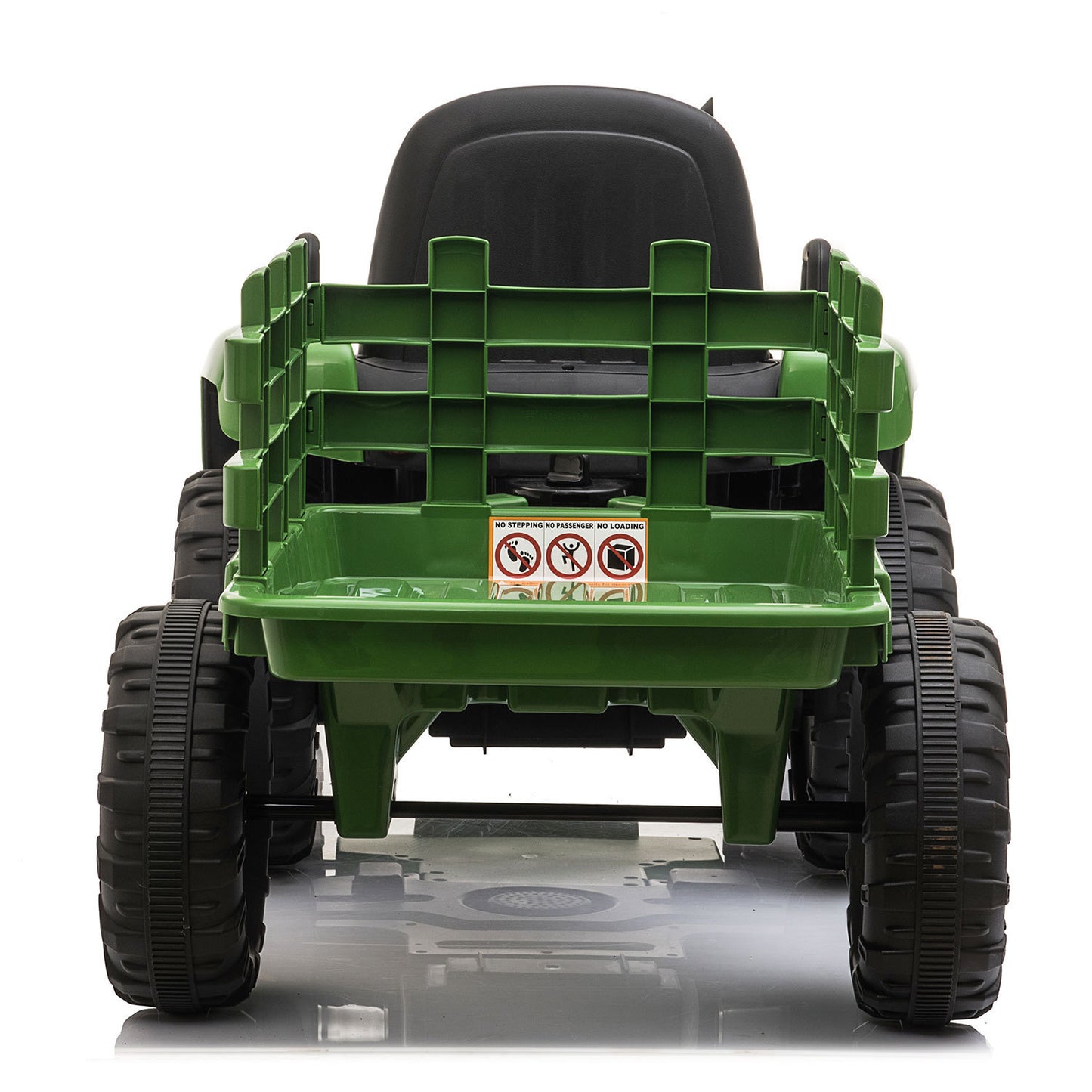 12V Kids Dark Green Ride-On Tractor with Trailer, Music, LED Lights, and USB