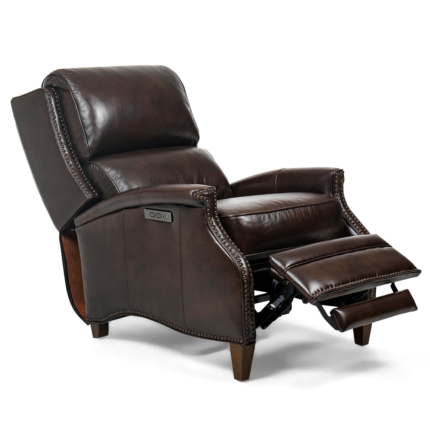 Luxurious Hekkin Genuine Leather Dual Power Recliner with Nailhead Trim