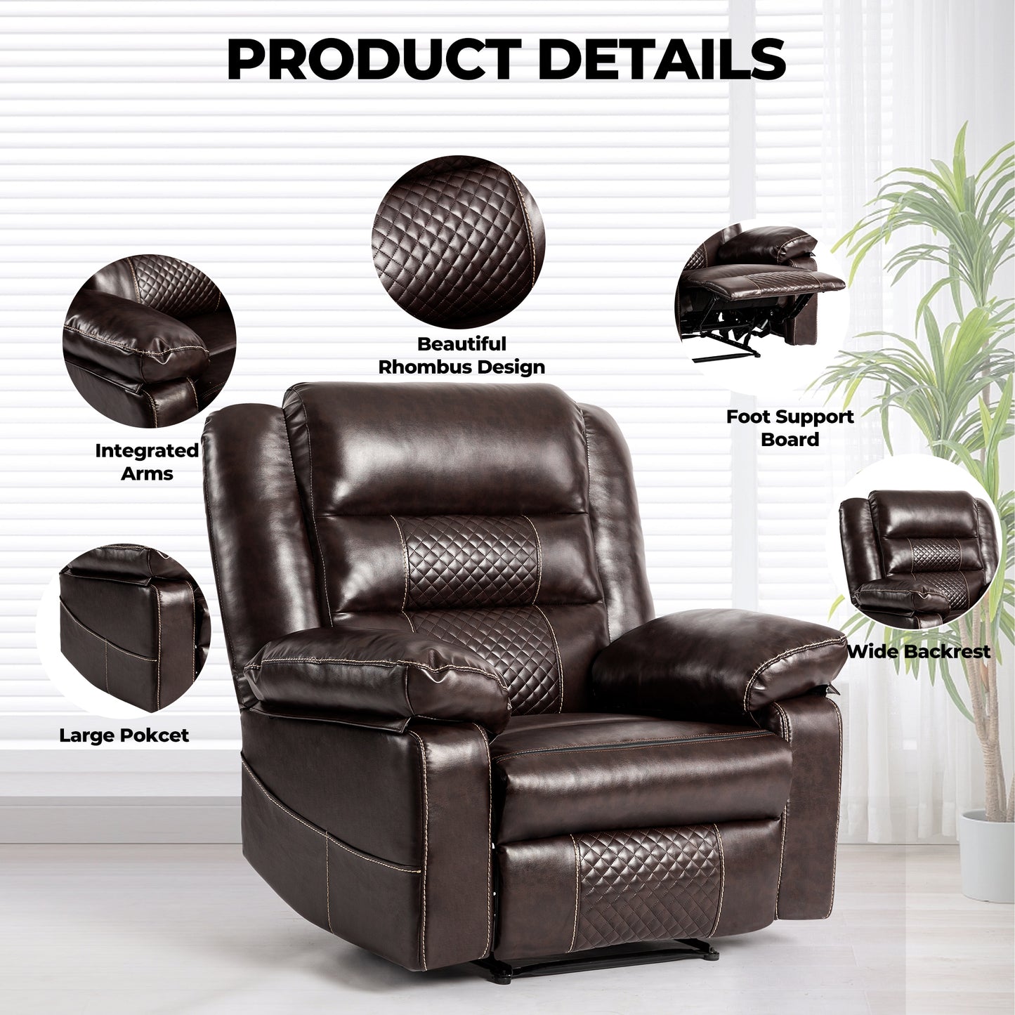 Breathable Leather Massage Recliner Chair with Lumbar Heating and Multi-Reclining Mode