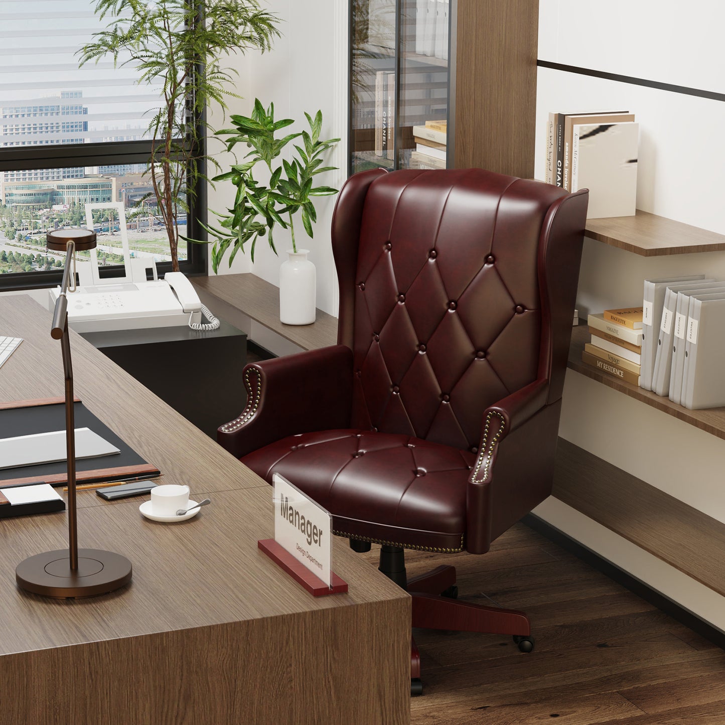 330LBS Executive Office Chair, Ergonomic Design High Back Reclining Comfortable Desk Chair - Burgundy