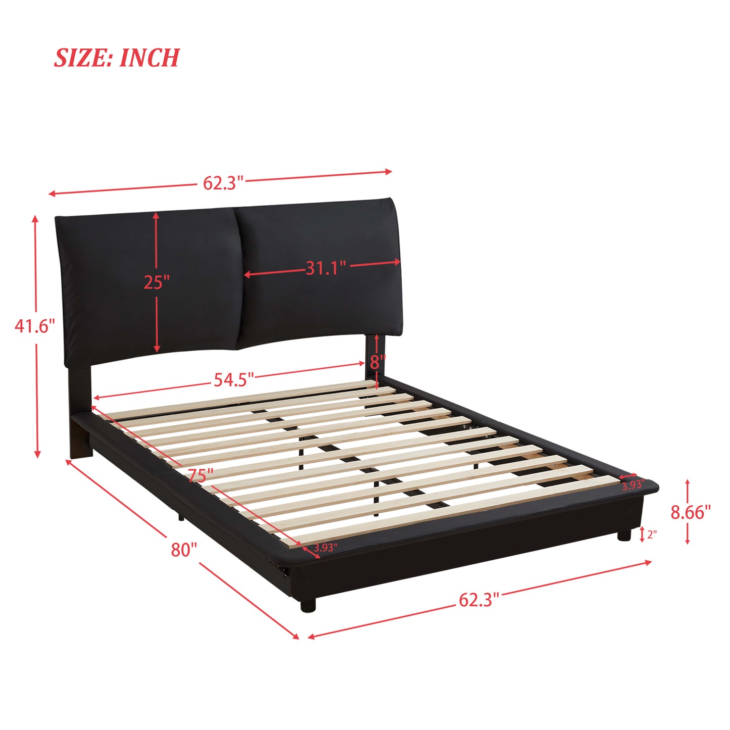 Full Size Upholstered Platform Bed with Sensor Light and Ergonomic Design Backrests, Black