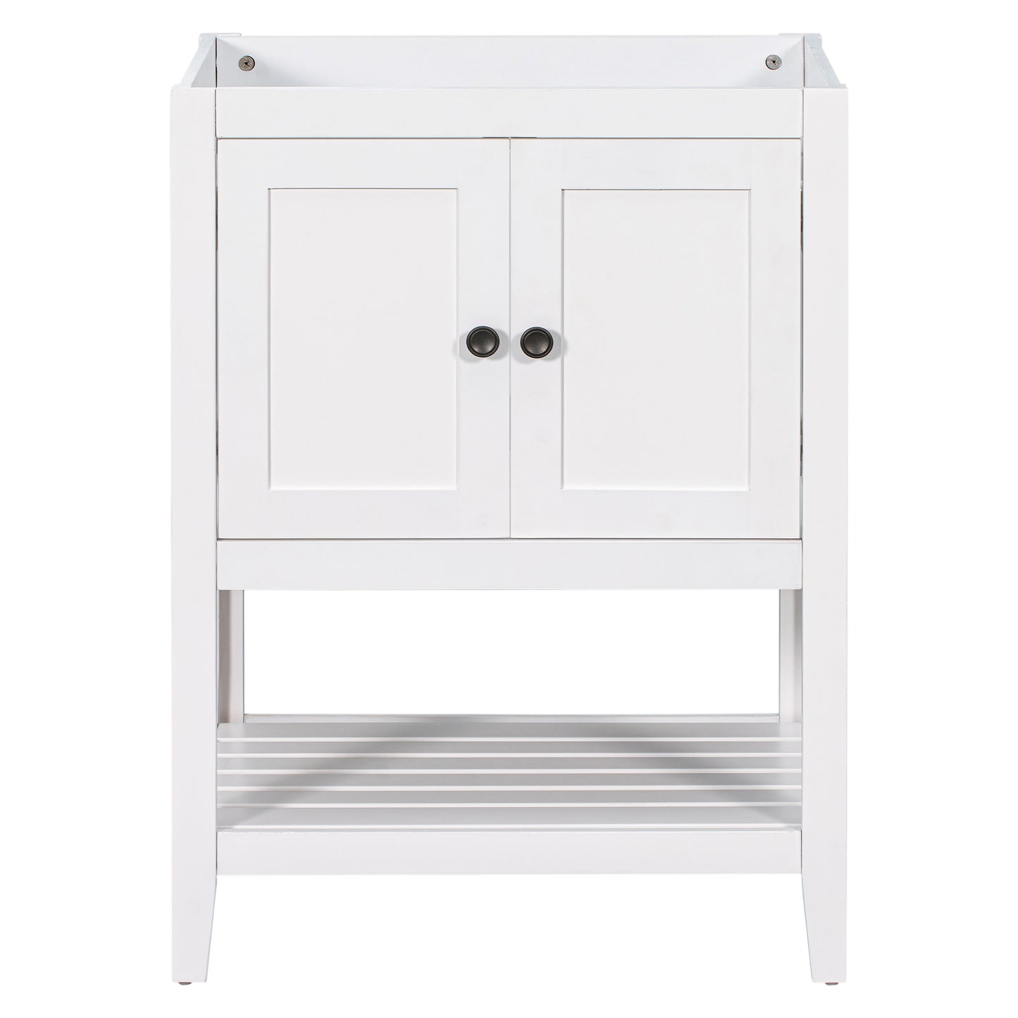 24" Bathroom Vanity Base Only, Soild Wood Frame, Bathroom Storage Cabinet with Doors and Open Shelf, White