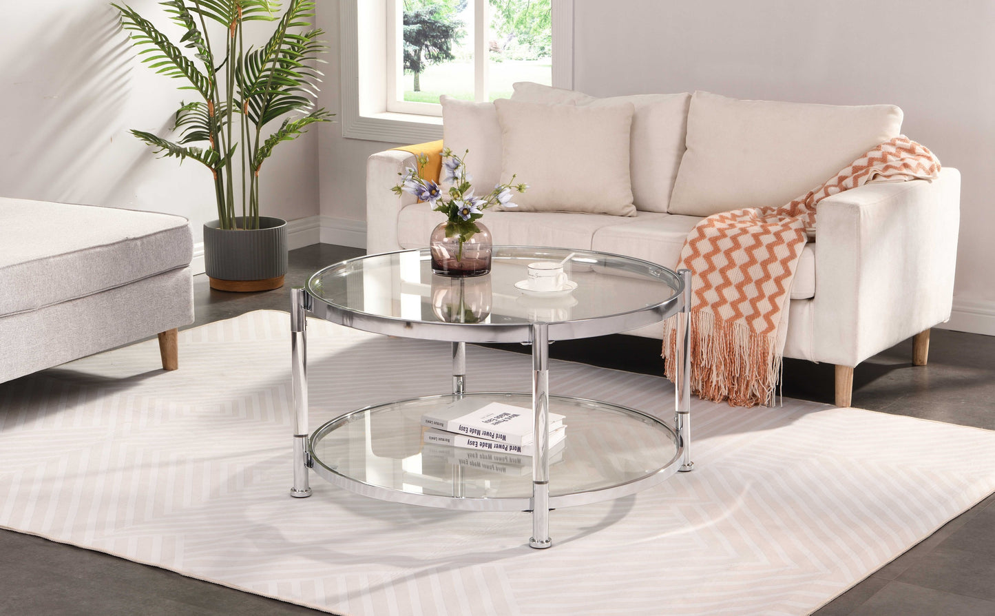 Contemporary Glass and Chrome Coffee Table with Acrylic Legs