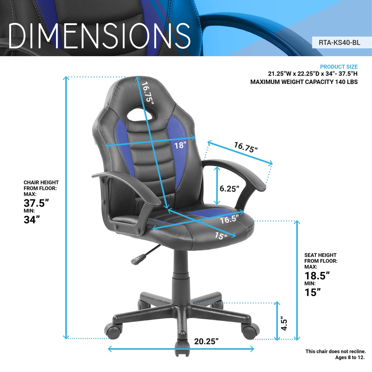 Kid's Gaming and Student Racer Chair with Wheels, Blue