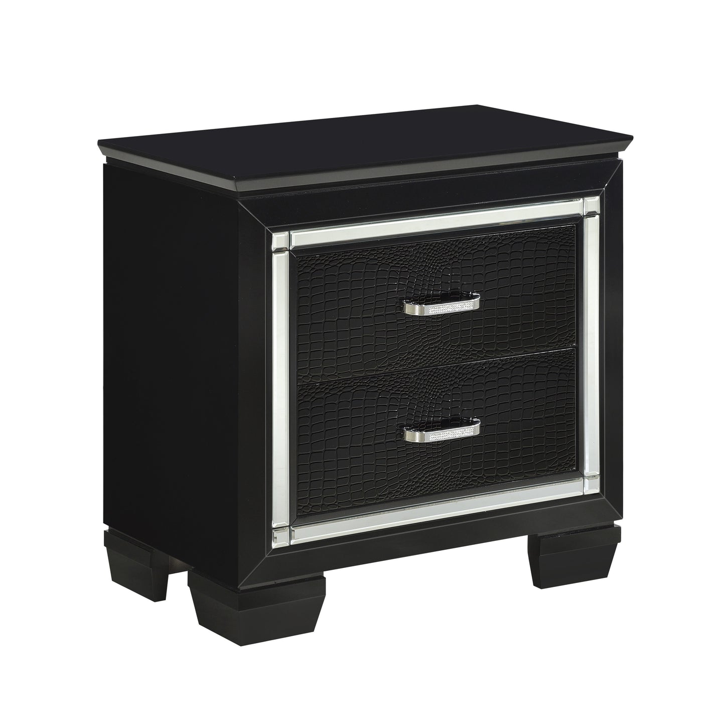 Glamourous Black Finish 1pc Nightstand 2x Dovetail Drawers Faux Alligator Embossed Fronts Bedroom Furniture