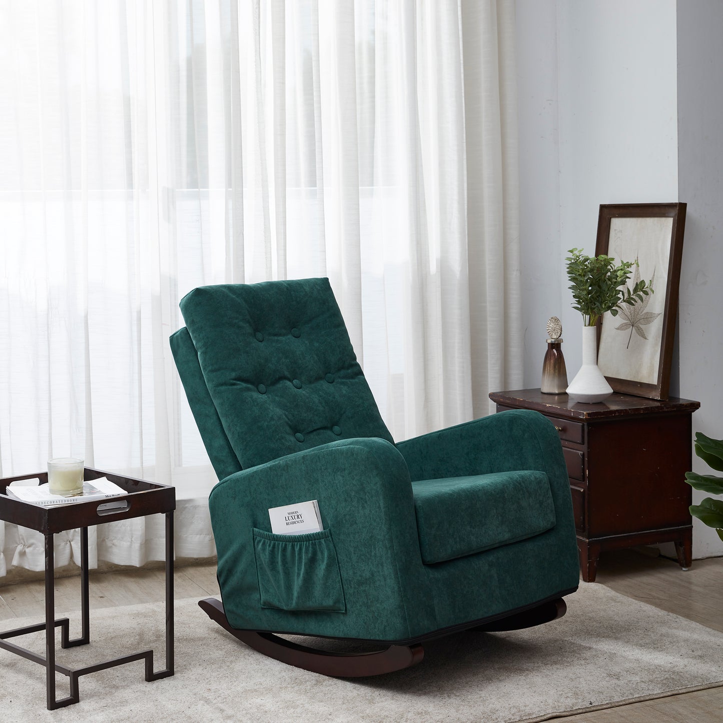 Elegant High Back Armchair with Cozy Fabric Leisure Sofa