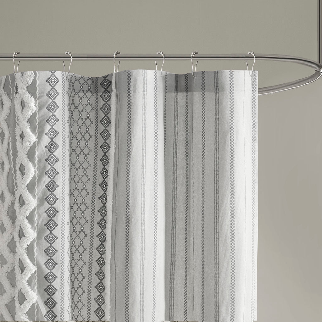 INK+IVY Imani Cotton Shower Curtain with Chic Chenille Stripe