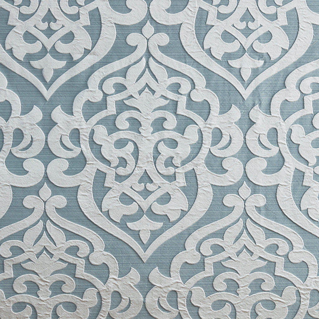 Luxurious Aqua and Silver Damask Medallion Jacquard Shower Curtain