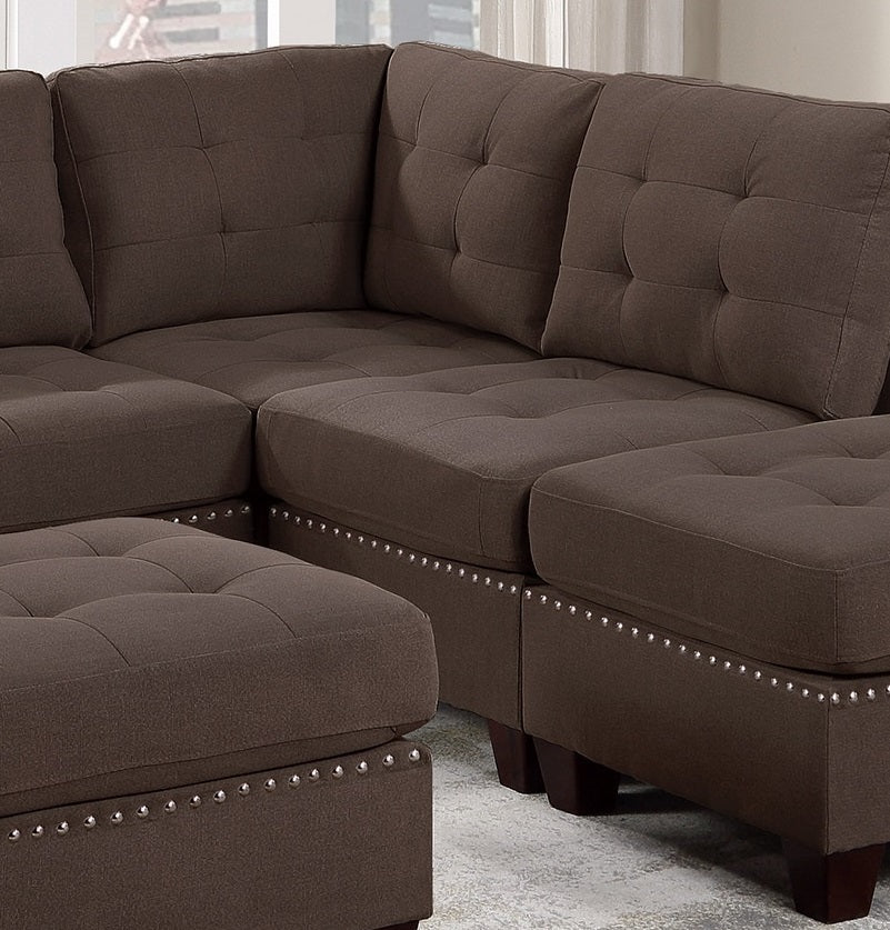 Elegant Black Coffee Modular Sectional Sofa Set with Tufted Nail head Accents