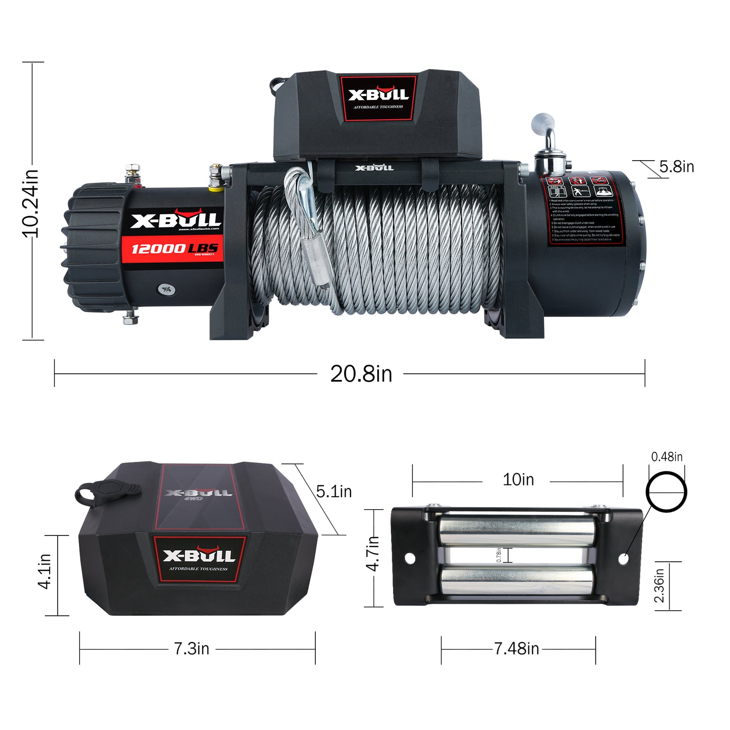 X-BULL 12000 LBS Electric Winch with Wireless Remote Control and Steel Cable