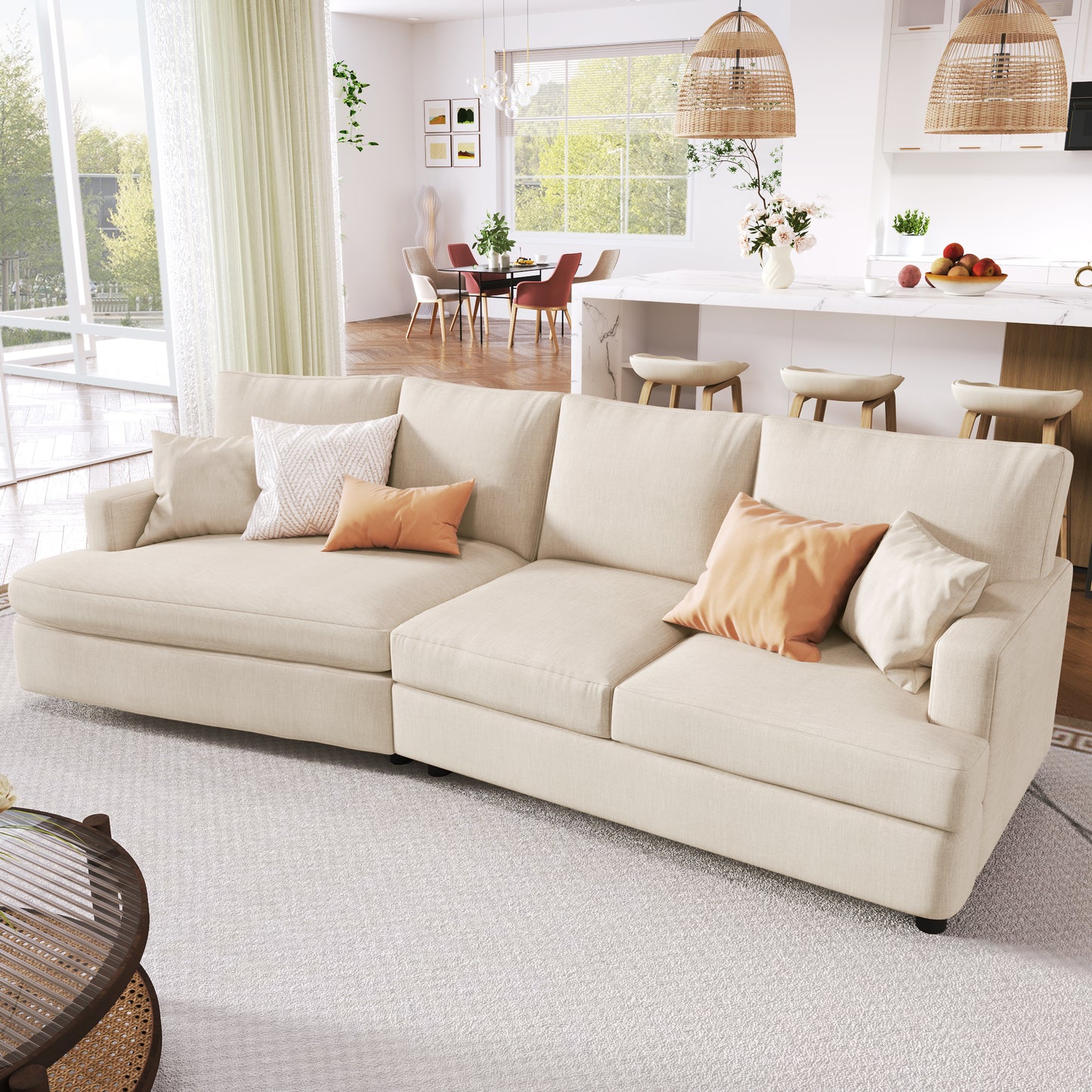 U_STYLE 3 Seat Streamlined Sofa with Removable Back and Seat Cushions and 2 pillows, for Living Room, Office, Apartment