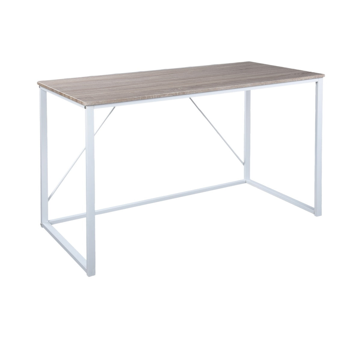 Minimalist Industrial Writing Desk with White and Oak Finish, Versatile Study Table